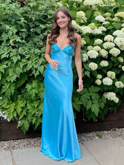 Elegant V-neck Spaghetti Strap Beaded Mermaid Wedding Guest Dress,Prom Dress