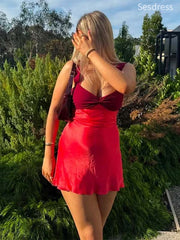 Sexy V-neck Straps A-line Short Mini Dress Homecoming Dress