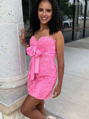 Gorgeous Sweetheart Strapless Lace Appliques Short Mini Dress Homecoming Dress