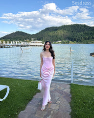 Unique Neck Pink Strapless Pleats Mermaid Wedding Guest Dress,Prom Dress