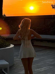 Sexy V-neck Halter Pleats Short Mini Dress Homecoming Dress