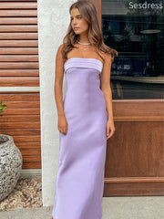 Elegant Purple Strapless  Backless Mermaid Wedding Guest Dress,Prom Dress