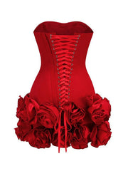 Retro 3D Flower Lace Up Strapless A-line Short Mini Dress Homecoming Dress