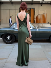 Elegant Chic Satin V-neck Straps A-line Wedding Guest Dress,Prom Dress