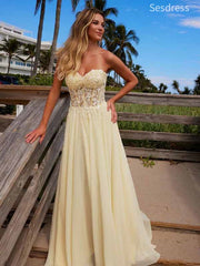 Gorgeous Sweetheart Strapless Lace A-line Long Evening Dress,Prom Dress