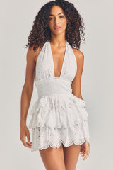 Lace V-Neck Sleeveless Ruffle Mini Dress