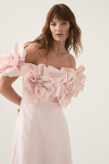 3D Flower Solid Off-Shoulder Midi Dress