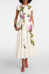 Satin Floral Round Neck Maxi Dress