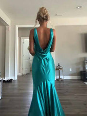 Elegant Turquoise V-neck Backless Mermaid Wedding Guest Dress,Prom Dress
