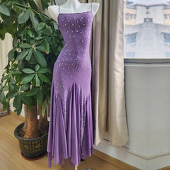 Premium Purple Spaghetti Strap Embellished Glitter A-line Long Evening Dress,Prom Dress