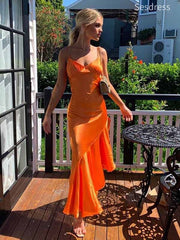 Unique V-neck Spaghetti Strap Mermaid Long Evening Dress,Prom Dress