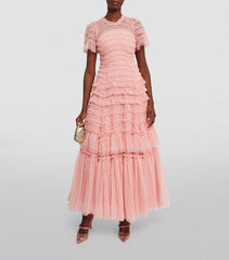 Women's Pink Wild Rose Ruffle Gown
