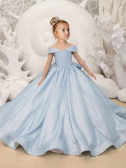 Sparkly V-neck Off the Shoulder A-line Flower Girl Dress