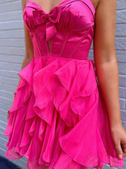 Gorgeous Sweetheart Strapless Bow Tie A-line Short Mini Dress Homecoming Dress